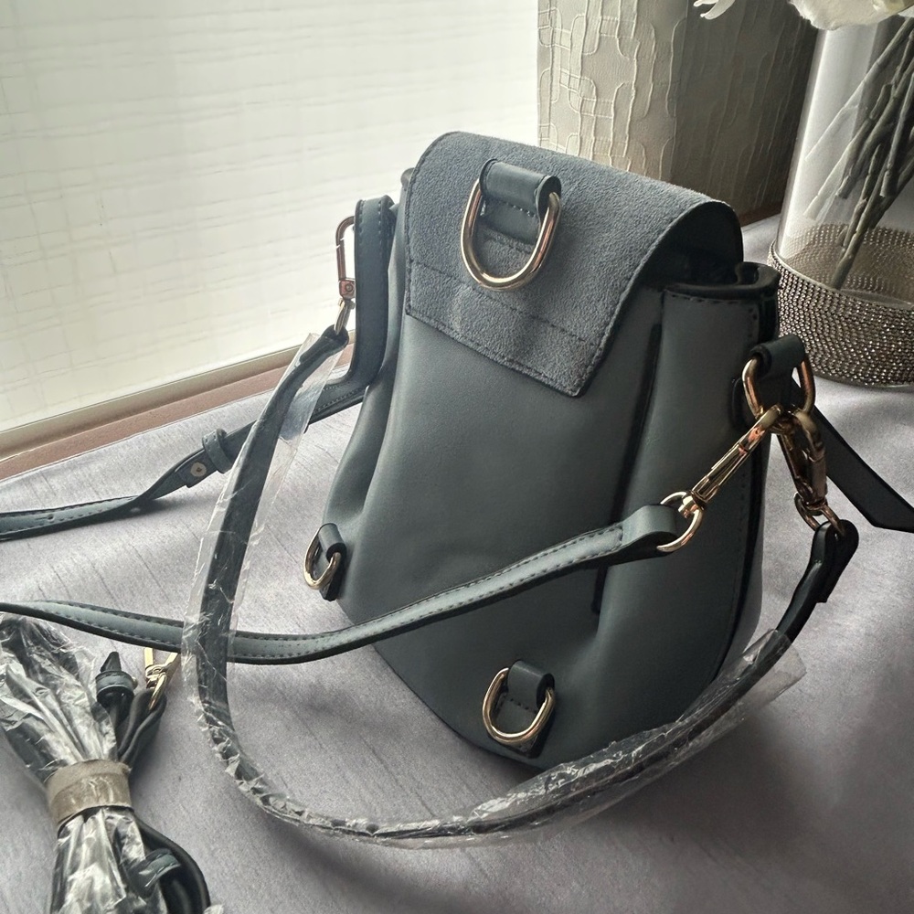 Leather Top-Handle Crossbody Bag in Light Blue - Picture 6 of 6
